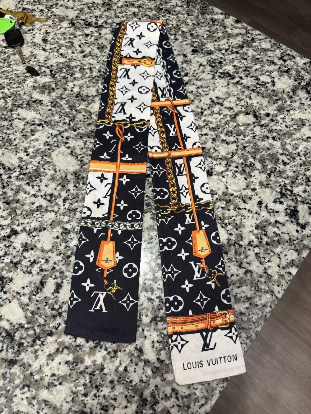 Louis Vuitton Black, White & Orange Monogram Kids Twilly Scarf